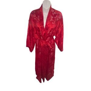 Vintage Victoria's Secret Red Rose Print Kimono Robe Women's Size Petite Small